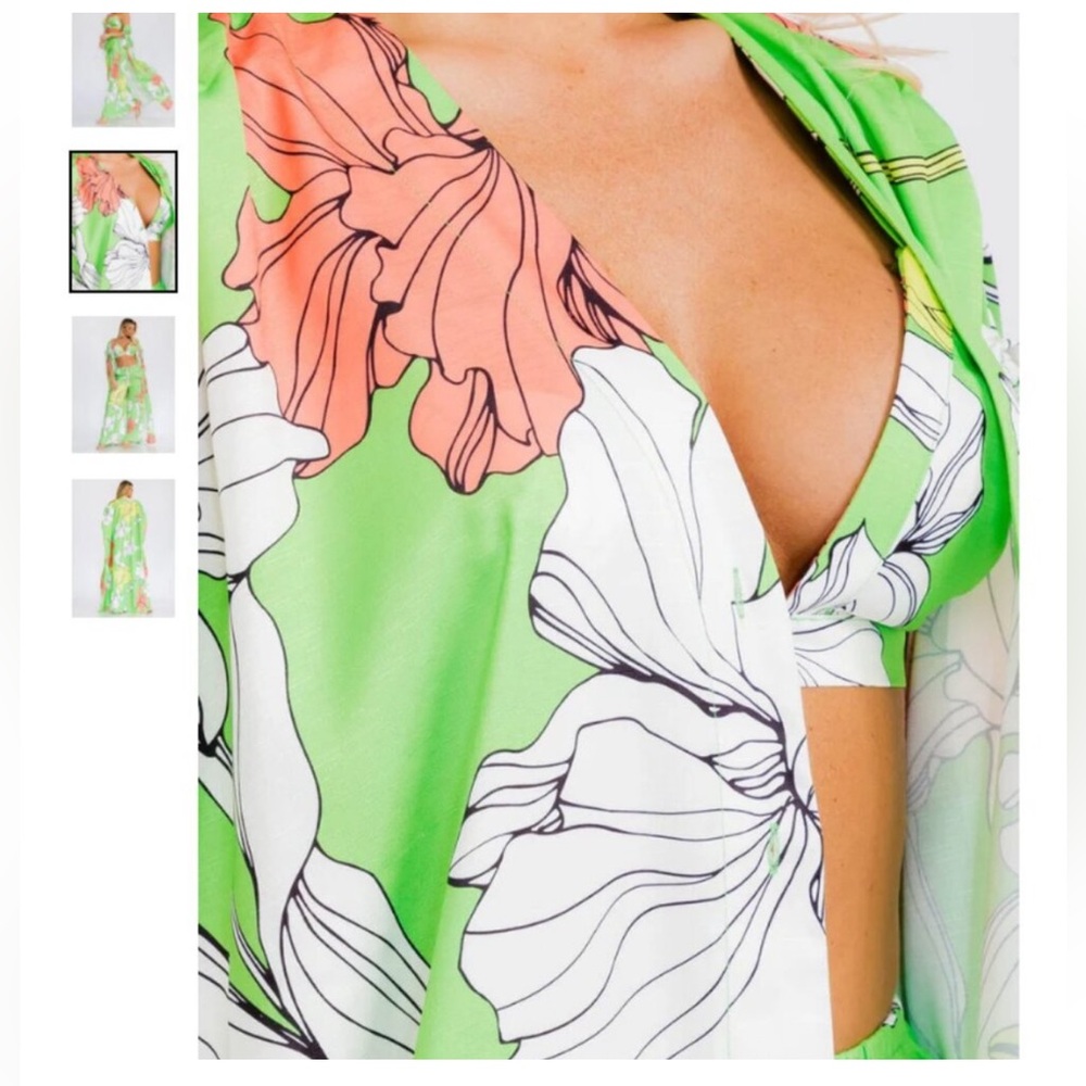 10. L'ATISTE Green Floral kimono with matching pant and top. - Picture 3 of 4